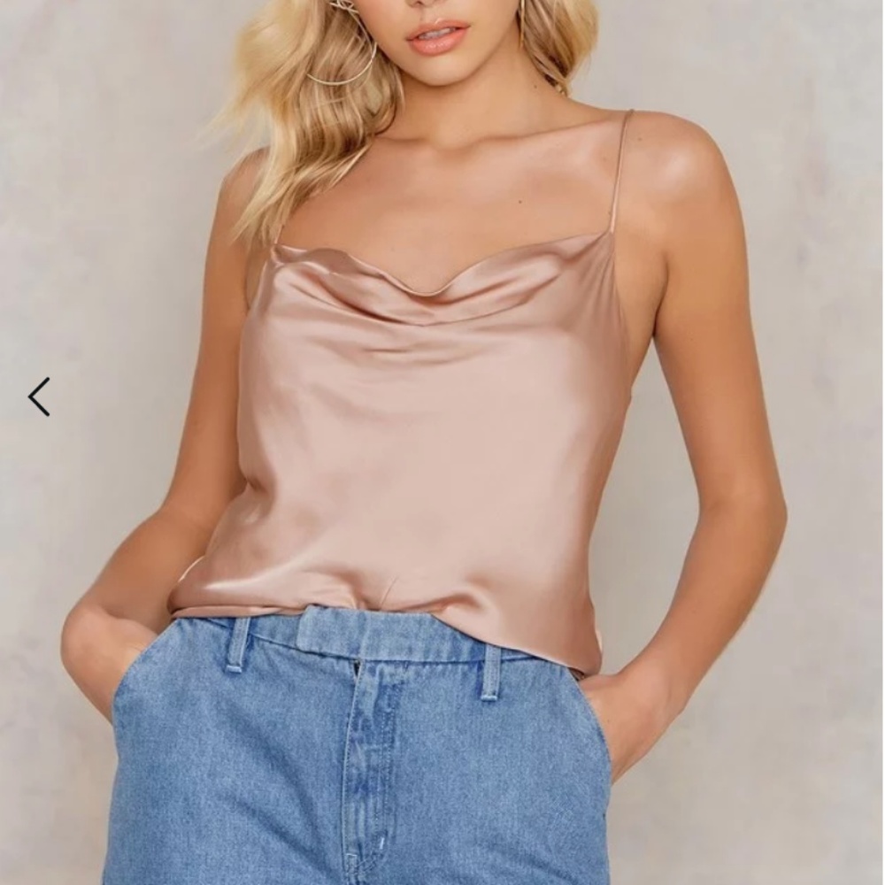 Pink silk cowl tank